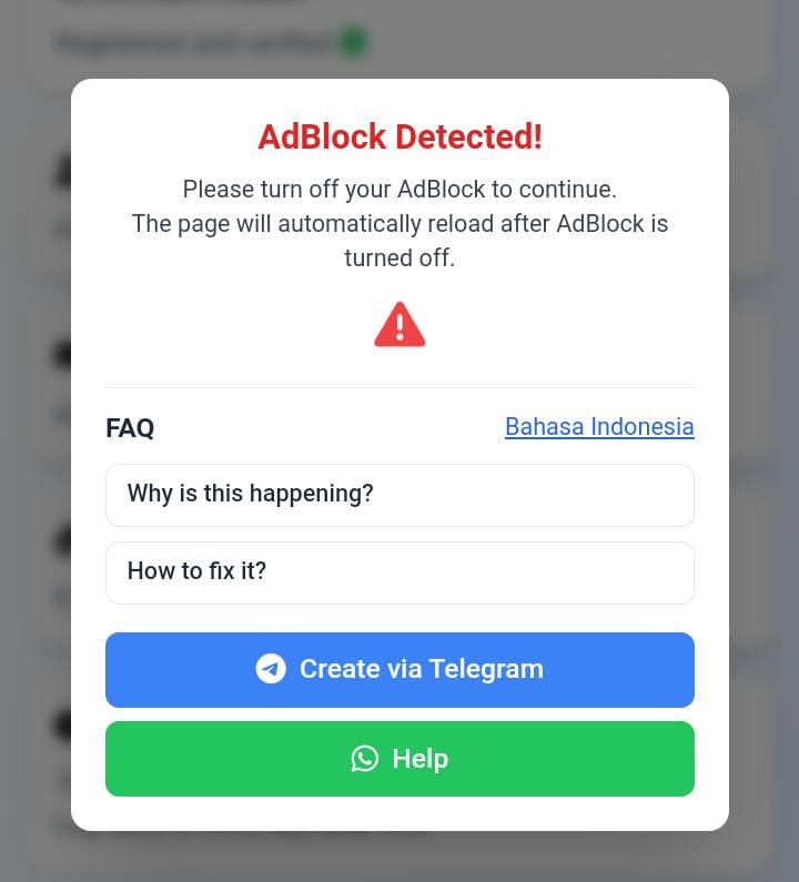 Adblock notification example